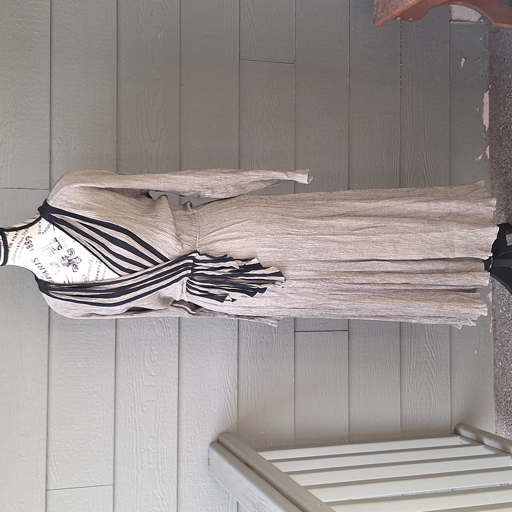Vintage 90s Spencer Alexis Fringe Waist Long Sleeve Midi / Maxi Dress Size 6